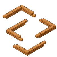 Red brick wall in isometric view. Construction of the building. vector