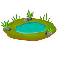 Pond and swamp, lake. Landscape with grass, stones. vector