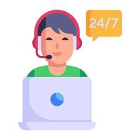 Person with headphones, flat icon of online consulting vector