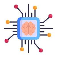 Brain with microchip, flat icon of ai processor vector