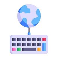 Globe connected with keyboard, concept of global keyboard flat icon vector