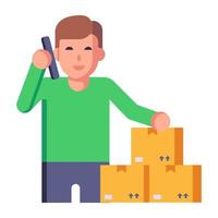 Man with stock rack in a warehouse, flat icon vector