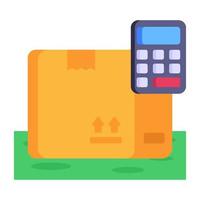 paquete con calculadora, icono plano de contabilidad logística vector