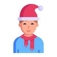 un niño con gorra de santa, icono plano de feliz navidad vector