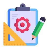Clipboard with stationery and cogwheel, flat icon of management planning vector