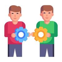 Person have cogwheel, flat icon of technician vector