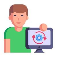 Person have cogwheel, flat icon of technician vector