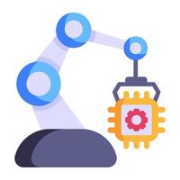 Manufacturing assembly line, flat icon of robot packaging vector