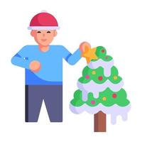 An xmas tree with a boy, flat icon vector