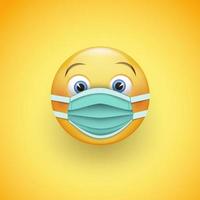 Smile emoticon in protective surgical mask. Icon for coronavirus outbreak. Wear a medical mask to prevent the spread of the disease. Vector illustration