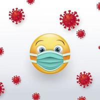 Smile emoticon in protective surgical mask. Icon for coronavirus outbreak. Wear a medical mask to prevent the spread of the disease. Vector illustration