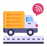 Truck and wifi signals, concept of smart logistic flat icon vector