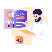 Person monitoring doctor dashboard, flat illustration