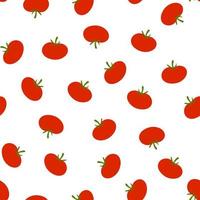 patrón impecable con tomates rojos maduros en estilo plano dibujado a mano con dibujos animados sobre fondo blanco para textiles, diseño web vector