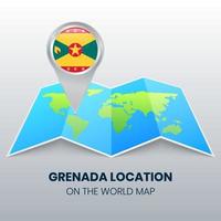 icono de ubicación de granada en el mapa mundial, icono de pin redondo de granada vector