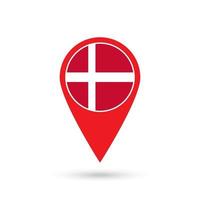 Map pointer with contry Denmark. Denmark flag. Vector illustration.