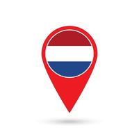 Map pointer with contry Netherlands. Netherlands flag. Vector illustration.