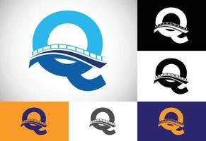 alfabeto inicial de la letra del monograma q con el signo del puente. plantilla de diseño de logotipo de puente abstracto. logotipo vectorial moderno para el negocio de la construcción y la identidad de la empresa. vector