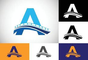 Inicial un alfabeto de letras de monograma con signo de puente. plantilla de diseño de logotipo de puente abstracto. logotipo vectorial moderno para el negocio de la construcción y la identidad de la empresa. vector