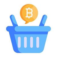 bitcoin en cubo de compras, icono plano de compras criptográficas vector