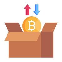 Coin inside box with arrows, flat icon of crypto value vector