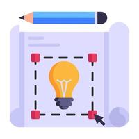 Pen tool inside light bulb, concept of creative design flat icon vector