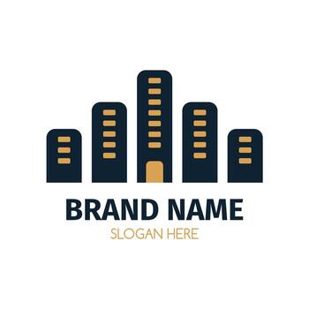 edificio minimalista con luz de plantilla de logotipo de vector de ventana para construcción de arquitectura casa y empresa comercial