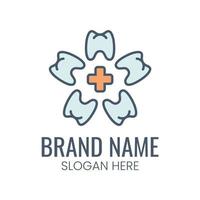 plus symbol and bloom negative space in the middle of radial tooth vector logo template for healthcare medical and dental business company