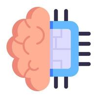 Brain inside watch, flat style icon of ai watch vector