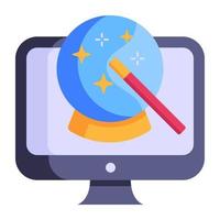 Monitor and magic wand denoting concept of visual effects flat icon vector