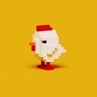 3D rendering white small chick using voxel style isolated in yellow background photo