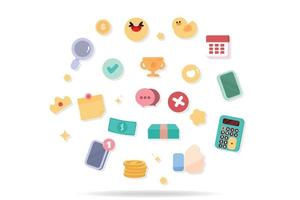 Cute financial element icon or symbol set pastel color cartoon art illustration vector