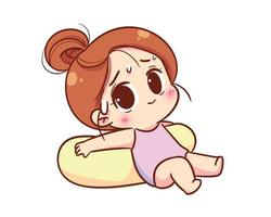 Cute kid girl in swimming costume in summer character cartoon logo hand  drawn art illustration 6403896 Vector Art at Vecteezy