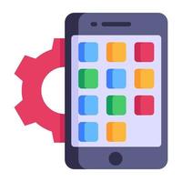 Mobile and cogwheel, concept of app development flat icon vector