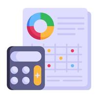 icono plano editable de contabilidad empresarial, calculadora con informe empresarial vector