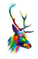 Abstract deer head portrait, cervus elaphus, dama dama from multicolored paints. Colored drawing. Vector illustration of paints