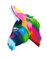 Abstract Donkey head portrait from multicolored paints. Colored drawing. Vector illustration of paints