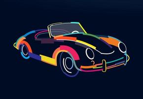 Abstract retro car cabriolet from multicolored paints. Colorful drawing. Vector illustration of paints