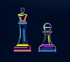 Abstract chess, board game, chess pieces from multicolored paints. Colored drawing. Vector illustration of paints