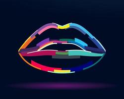 Abstract female lips, air kiss, colorful drawing. Vector illustration of paints