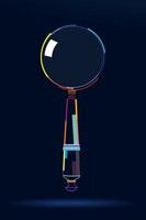 Abstract magnifying glass with carved handle from multicolored paints. Colored drawing. Vector illustration of paints