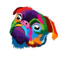 Abstract pug head portrait from multicolored paints. Colored drawing. Puppy muzzle portrait, dog muzzle. Vector illustration of paints