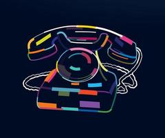 Abstract vintage telephone in retro style from multicolored paints. Colored drawing. Vector illustration of paints