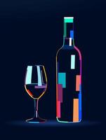 Abstract wine bottle with glass from multicolored paints. Colored drawing. Vector illustration of paints