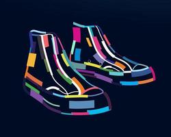 Abstract men boots from multicolored paints. Colorful drawing. Vector illustration of paints