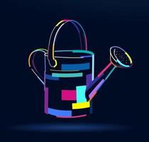Abstract watering can for watering flowers from multicolored paints. Colored drawing. Vector illustration of paints