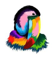 Abstract portrait of toucan head, tropical bird from multicolored paints. Colored drawing. Vector illustration of paints