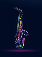 Abstract saxophone from multicolored paints, colorful drawing. Vector illustration of paints