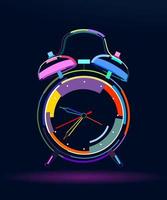 Abstract table alarm clock from multicolored paints. Colored drawing. Vector illustration of paints