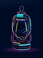 Abstract vintage kerosene lamp from multicolored paints, colored drawing, flashlight. Vector illustration of paints